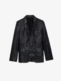 Zadig & Voltaire Valfried Leather Blazer Black -Zadig & Voltaire Clothing RMBL00017 NOIR PACKSHOT