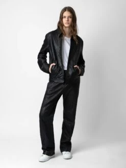Zadig & Voltaire Lasso Crinkled Leather Jacket Black -Zadig & Voltaire Clothing RMOW00101 NOIR ADDI 5