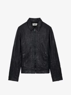Zadig & Voltaire Lasso Crinkled Leather Jacket Black -Zadig & Voltaire Clothing RMOW00101 NOIR PACKSHOT