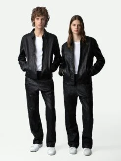 Zadig & Voltaire Lasso Crinkled Leather Jacket Black