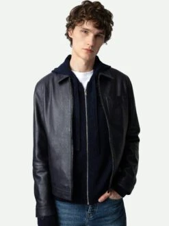 Zadig & Voltaire Lasso Leather Jacket Encre -Zadig & Voltaire Clothing RMOW00105 ENCRE HOVER