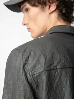 Zadig & Voltaire Serge Crinkled Leather Shirt Elephant -Zadig & Voltaire Clothing RMSH00010 ELEPHANT ADDI 2 1