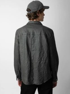 Zadig & Voltaire Serge Crinkled Leather Shirt Elephant -Zadig & Voltaire Clothing RMSH00010 ELEPHANT BACK 1