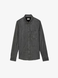Zadig & Voltaire Serge Crinkled Leather Shirt Elephant -Zadig & Voltaire Clothing RMSH00010 ELEPHANT PACKSHOT 1