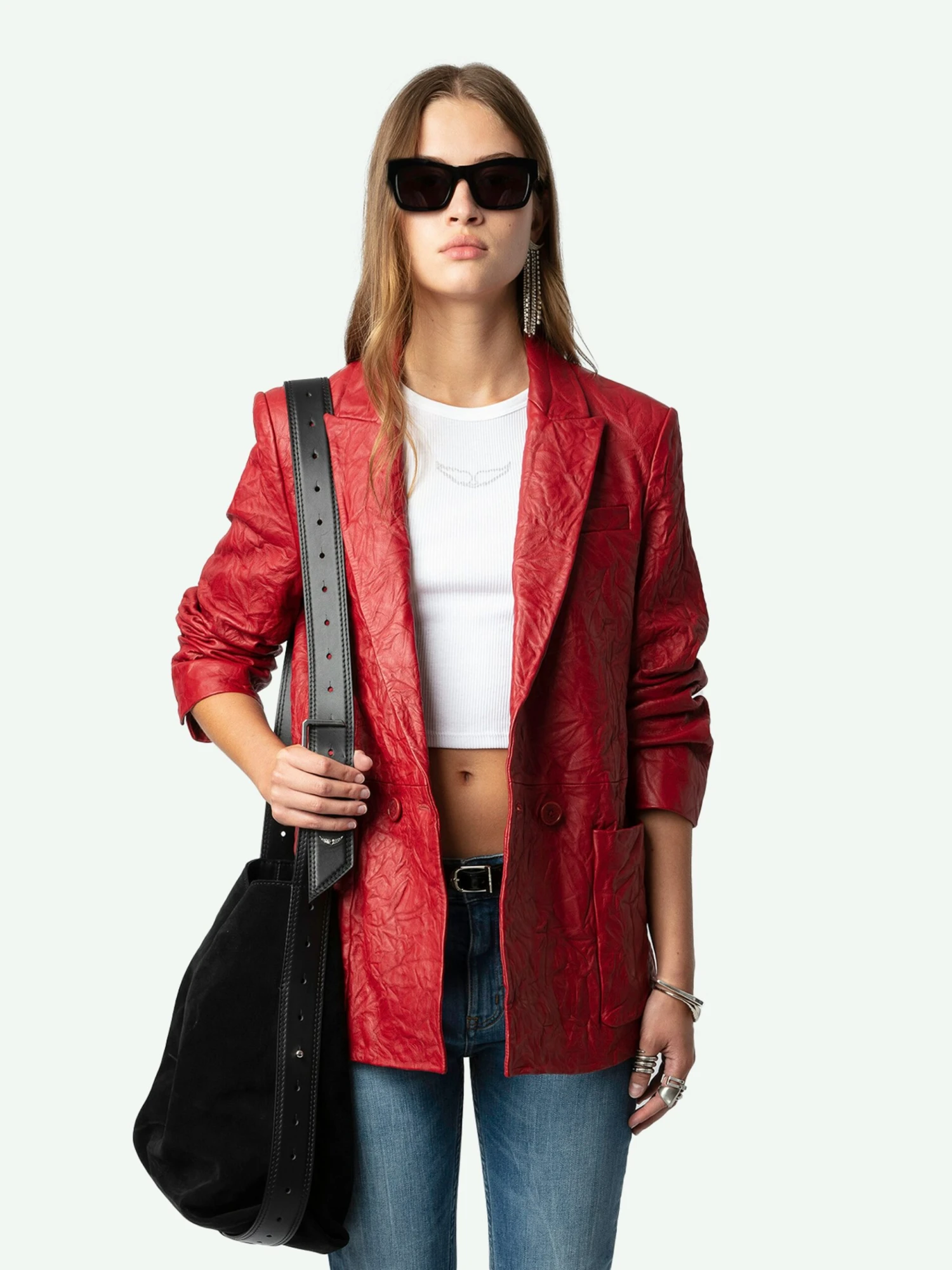 Zadig & Voltaire Visko Crinkled Leather Blazer Crimson 5 Zadig & Voltaire Visko Crinkled Leather Blazer Crimson - Image 3