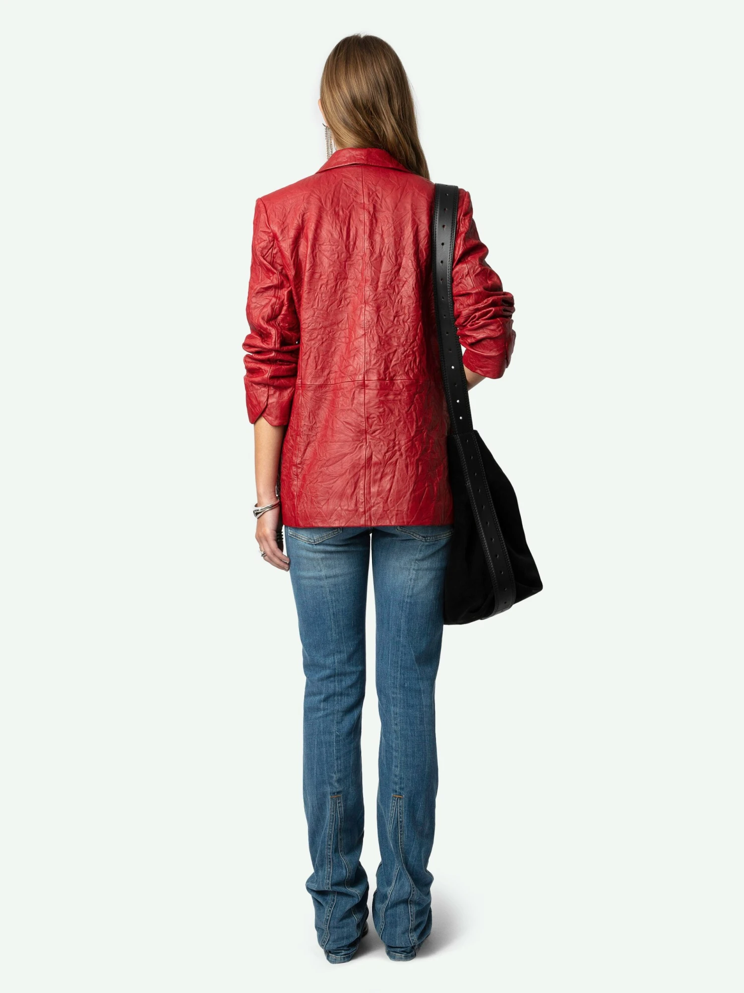 Zadig & Voltaire Visko Crinkled Leather Blazer Crimson 4 Zadig & Voltaire Visko Crinkled Leather Blazer Crimson - Image 2