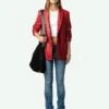Zadig & Voltaire Visko Crinkled Leather Blazer Crimson -Zadig & Voltaire Clothing RWBL00003 CRIMSON SHOOTING 6698cb69ce07d