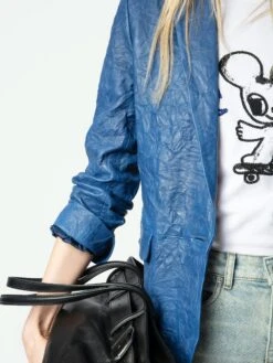 Zadig & Voltaire Valse Leather Blazer Surf -Zadig & Voltaire Clothing RWBL00059 SURF ADDI 1 67b75b0a9954b