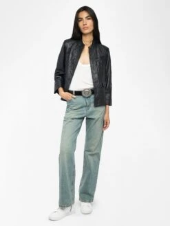 Zadig & Voltaire Veryn Crinkled Leather Blazer Black -Zadig & Voltaire Clothing RWBL01084 BLACK ADDI 1 686b85a961fb7