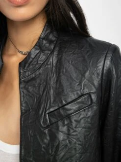 Zadig & Voltaire Veryn Crinkled Leather Blazer Black -Zadig & Voltaire Clothing RWBL01084 BLACK HOVER 686b82ec593fb