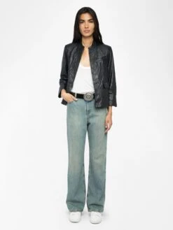 Zadig & Voltaire Veryn Crinkled Leather Blazer Black