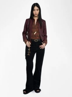 Zadig & Voltaire Veryn Crinkled Leather Blazer Burgundy -Zadig & Voltaire Clothing RWBL01084 BURGUNDY ADDI 1 6883543e71968