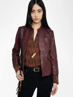 Zadig & Voltaire Veryn Crinkled Leather Blazer Burgundy -Zadig & Voltaire Clothing RWBL01084 BURGUNDY ADDI 3 6883543f60d64