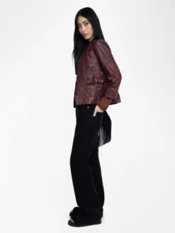 Zadig & Voltaire Veryn Crinkled Leather Blazer Burgundy -Zadig & Voltaire Clothing RWBL01084 BURGUNDY ADDI 4 6883543d8841d