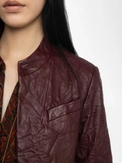 Zadig & Voltaire Veryn Crinkled Leather Blazer Burgundy -Zadig & Voltaire Clothing RWBL01084 BURGUNDY HOVER 6883543c96c31