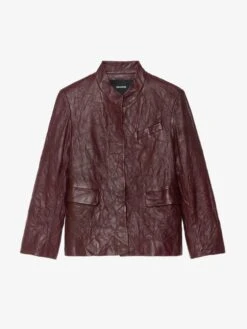 Zadig & Voltaire Veryn Crinkled Leather Blazer Burgundy -Zadig & Voltaire Clothing RWBL01084 BURGUNDY PACKSHOT 688359db6e0bd