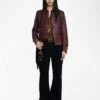Zadig & Voltaire Veryn Crinkled Leather Blazer Burgundy -Zadig & Voltaire Clothing RWBL01084 BURGUNDY SHOOTING 688354424f9fe
