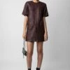 Zadig & Voltaire Riddy Crinkled Leather Dress Chocolate -Zadig & Voltaire Clothing RWDR00026 CHOCOLATE 2