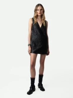 Zadig & Voltaire Rasha Crinkled Leather Dress Black