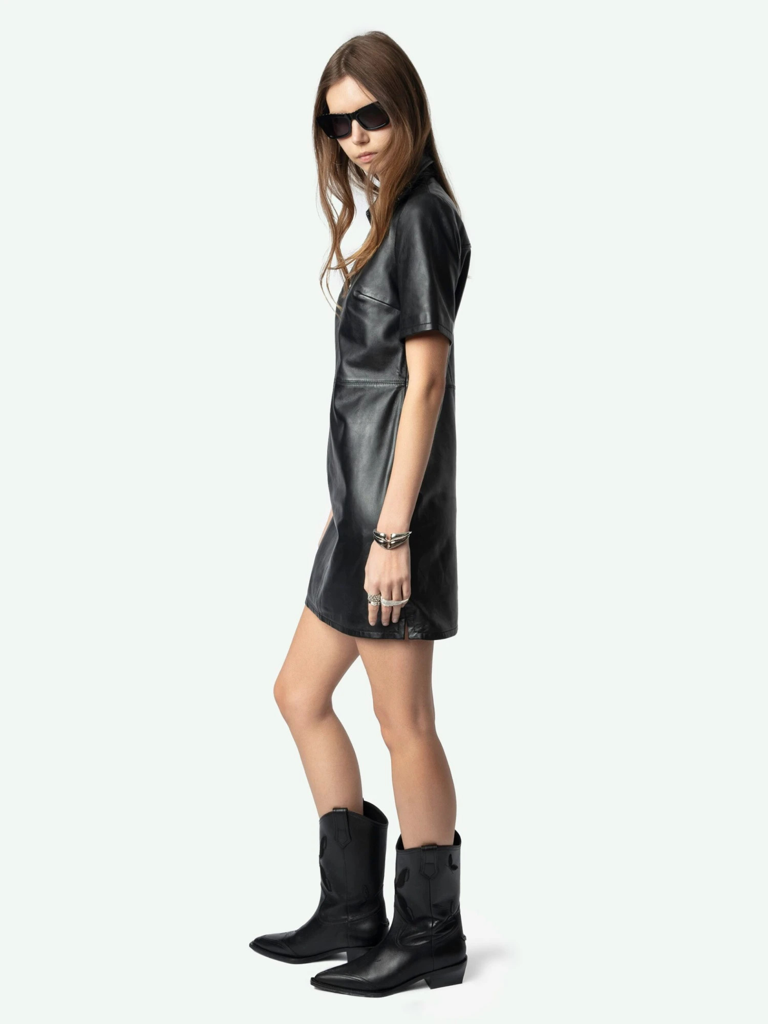 Zadig & Voltaire Ralmy Leather Short Sleeve Dress Black 6 Zadig & Voltaire Ralmy Leather Short Sleeve Dress Black - Image 4
