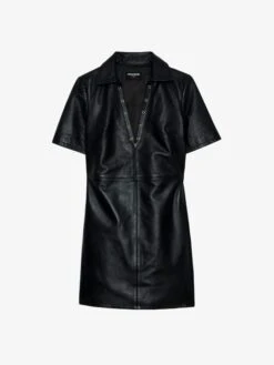 Zadig & Voltaire Ralmy Leather Short Sleeve Dress Black 13 Zadig & Voltaire Ralmy Leather Short Sleeve Dress Black -Zadig & Voltaire Clothing RWDR01038 BLACK PACKSHOT 6763e3a60a88e