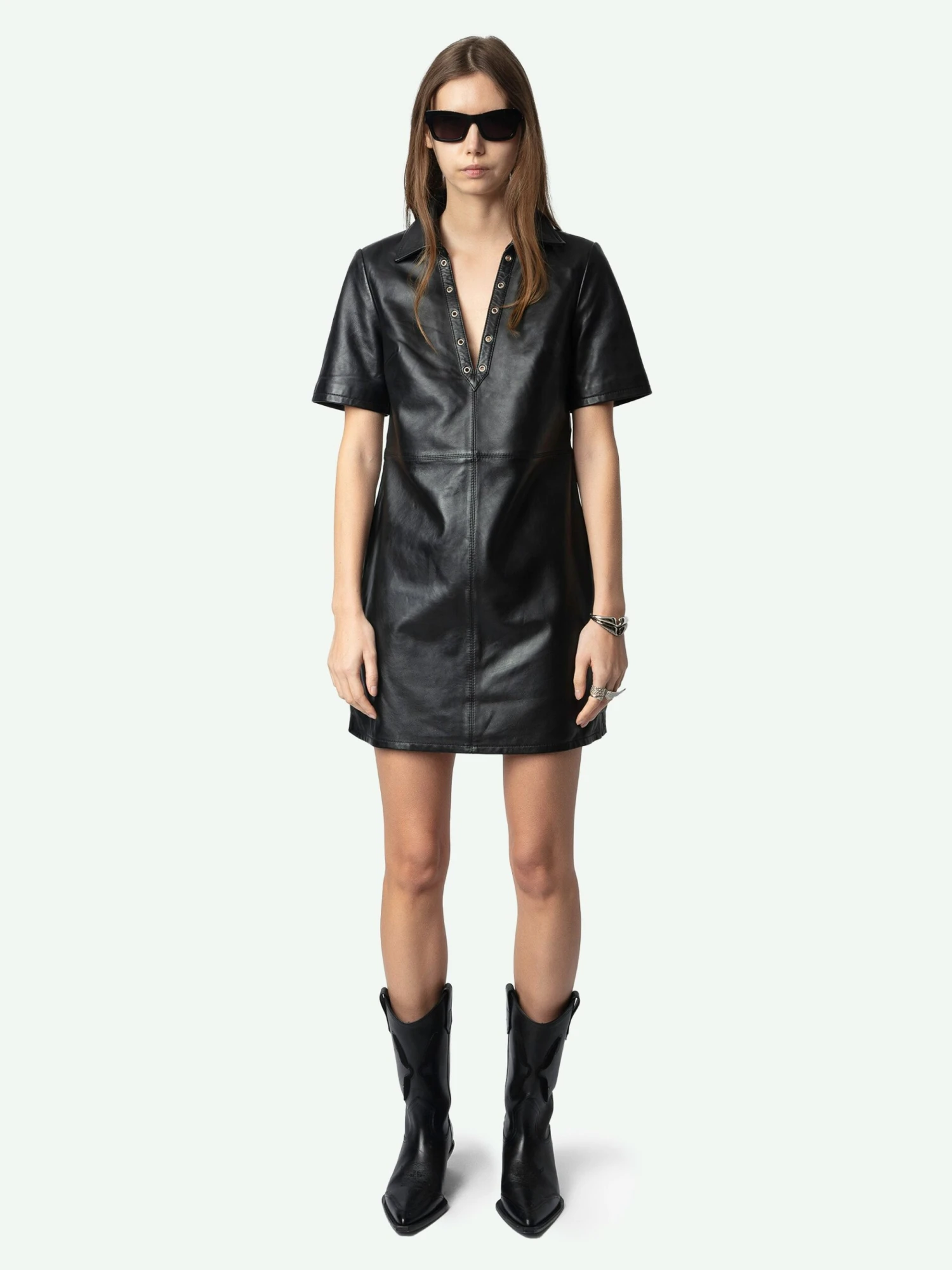 Zadig & Voltaire Ralmy Leather Short Sleeve Dress Black 3 Zadig & Voltaire Ralmy Leather Short Sleeve Dress Black