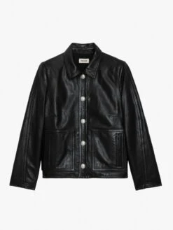 Zadig & Voltaire Litchi Leather Jacket Black -Zadig & Voltaire Clothing RWOW00217 NOIR PACKSHOT 6630a1cf22767