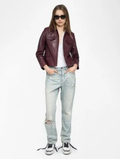 Zadig & Voltaire Liam Leather Jacket Burgundy 12 Zadig & Voltaire Liam Leather Jacket Burgundy -Zadig & Voltaire Clothing RWOW01244 BURGUNDY ADDI 1 686fb95671433