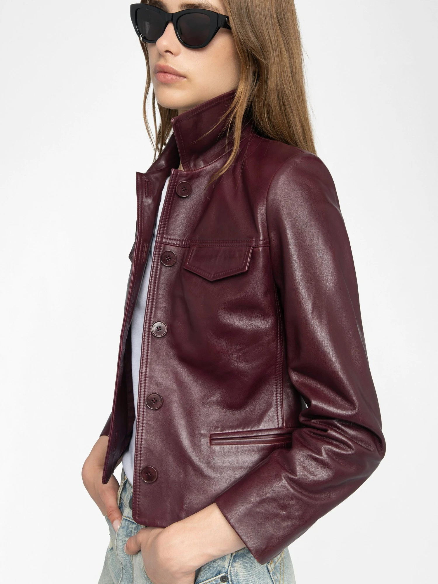 Zadig & Voltaire Liam Leather Jacket Burgundy 6 Zadig & Voltaire Liam Leather Jacket Burgundy - Image 4