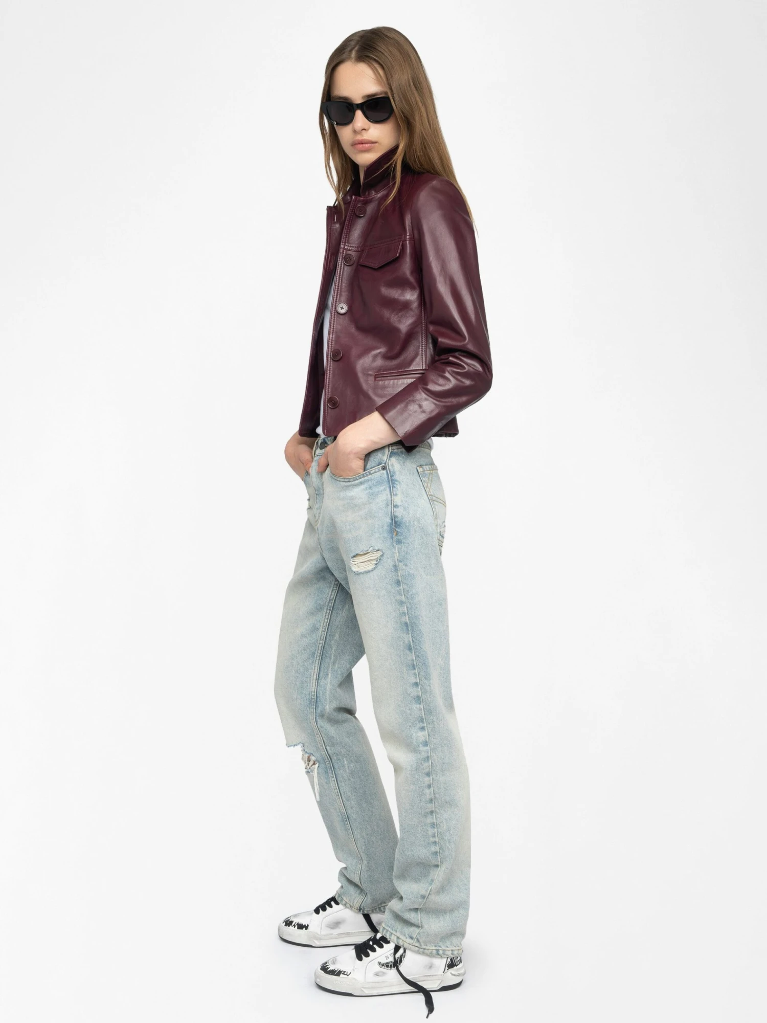 Zadig & Voltaire Liam Leather Jacket Burgundy 7 Zadig & Voltaire Liam Leather Jacket Burgundy - Image 5