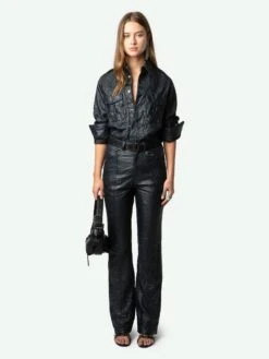 Zadig & Voltaire Taska Leather Shirt Encre -Zadig & Voltaire Clothing RWSH00029 ENCRE SHOOTING 6698cbda12bbf