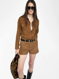Zadig & Voltaire Thelma Suede Leather Shirt Daim -Zadig & Voltaire Clothing RWSH01033 DAIM ADDI 2 687e3e1bb905e