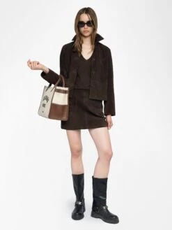 Zadig & Voltaire Jaime Suede Leather Skirt Dark Chocolate -Zadig & Voltaire Clothing RWSK01066 DARK CHOCOLATE ADDI 1 684852dabe105