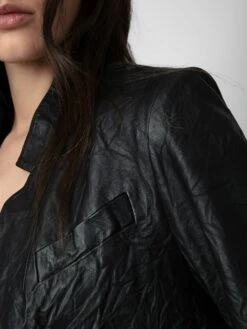 Zadig & Voltaire Verys Crinkled Leather Blazer Black -Zadig & Voltaire Clothing SHCU1403F NOIR ADDI 1 1