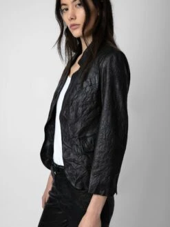 Zadig & Voltaire Verys Crinkled Leather Blazer Black -Zadig & Voltaire Clothing SHCU1403F NOIR ADDI 3 1