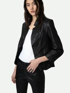 Zadig & Voltaire Verys Crinkled Leather Blazer Black -Zadig & Voltaire Clothing SHCU1403F NOIR HOVER 1