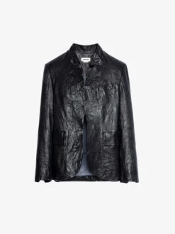 Zadig & Voltaire Verys Crinkled Leather Blazer Black -Zadig & Voltaire Clothing SHCU1403F NOIR PACKSHOT 1
