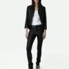 Zadig & Voltaire Verys Crinkled Leather Blazer Black -Zadig & Voltaire Clothing SHCU1403F NOIR SHOOTING 1