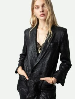 Zadig & Voltaire Visco Crinkled Leather Jacket Black -Zadig & Voltaire Clothing SJCU1409F NOIR HOVER