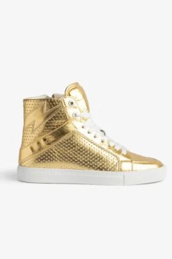Zadig & Voltaire ZV1747 High Flash Vintage Metal Sneakers Gold
