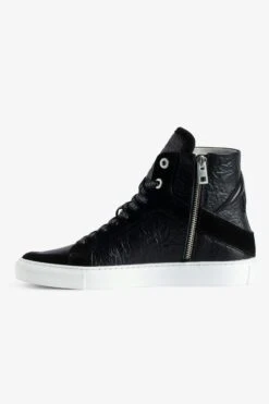 Zadig & Voltaire ZV1747 High Flash High-Top Crinkled Sneakers Black -Zadig & Voltaire Clothing SWSN00431 NOIR 2