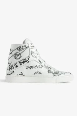 Zadig & Voltaire ZV1747 High Flash High-Top Graffiti Sneakers White