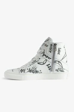 Zadig & Voltaire ZV1747 High Flash High-Top Graffiti Sneakers White -Zadig & Voltaire Clothing SWSN00444 BLANC 2