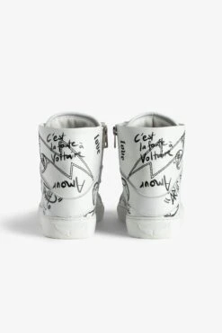 Zadig & Voltaire ZV1747 High Flash High-Top Graffiti Sneakers White -Zadig & Voltaire Clothing SWSN00444 BLANC 4