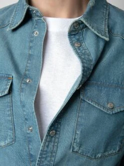 Zadig & Voltaire Stan Denim Shirt Ciel Stone -Zadig & Voltaire Clothing WMSH00283 CIEL STONE ADDI 1