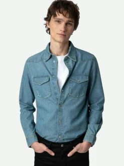 Zadig & Voltaire Stan Denim Shirt Ciel Stone -Zadig & Voltaire Clothing WMSH00283 CIEL STONE HOVER