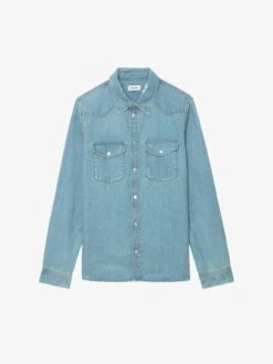 Zadig & Voltaire Stan Denim Shirt Ciel Stone -Zadig & Voltaire Clothing WMSH00283 CIEL STONE PACKSHOT