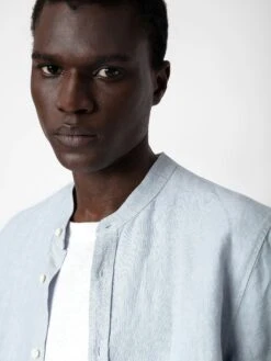 Zadig & Voltaire Stan Linen Band Collar Shirt Ciel -Zadig & Voltaire Clothing WMSH00289 CIEL ADDI 1