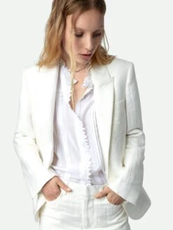 Zadig & Voltaire Vow Linen Blazer White -Zadig & Voltaire Clothing WWBL00850 BLANC HOVER