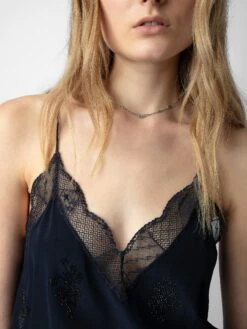 Zadig & Voltaire Christy Diamanté Silk Camisole Encre -Zadig & Voltaire Clothing WWCR00224 ENCRE ADDI 1